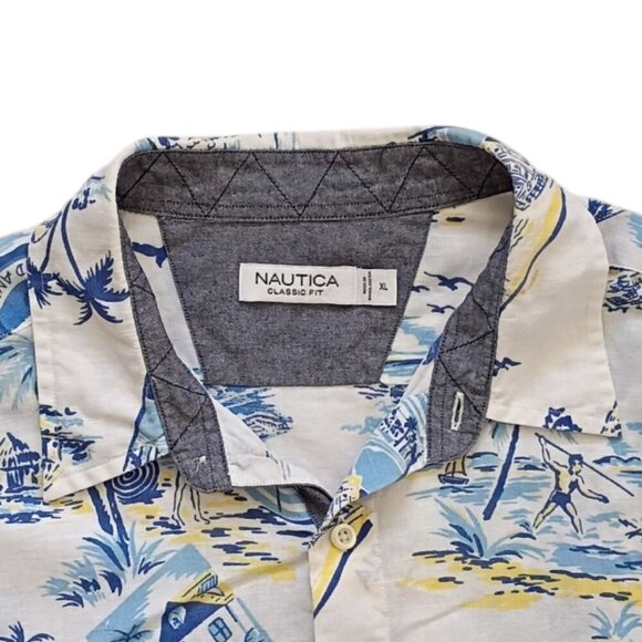 Nautica Men's XL Tropical Shirt Linen Blend Button Front Short Sleeve - Picture 3 of 8